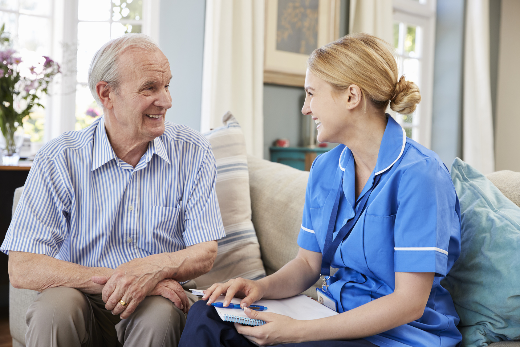 Caregiver meeting with elderly man Home Care Oak Park, IL, Illinois