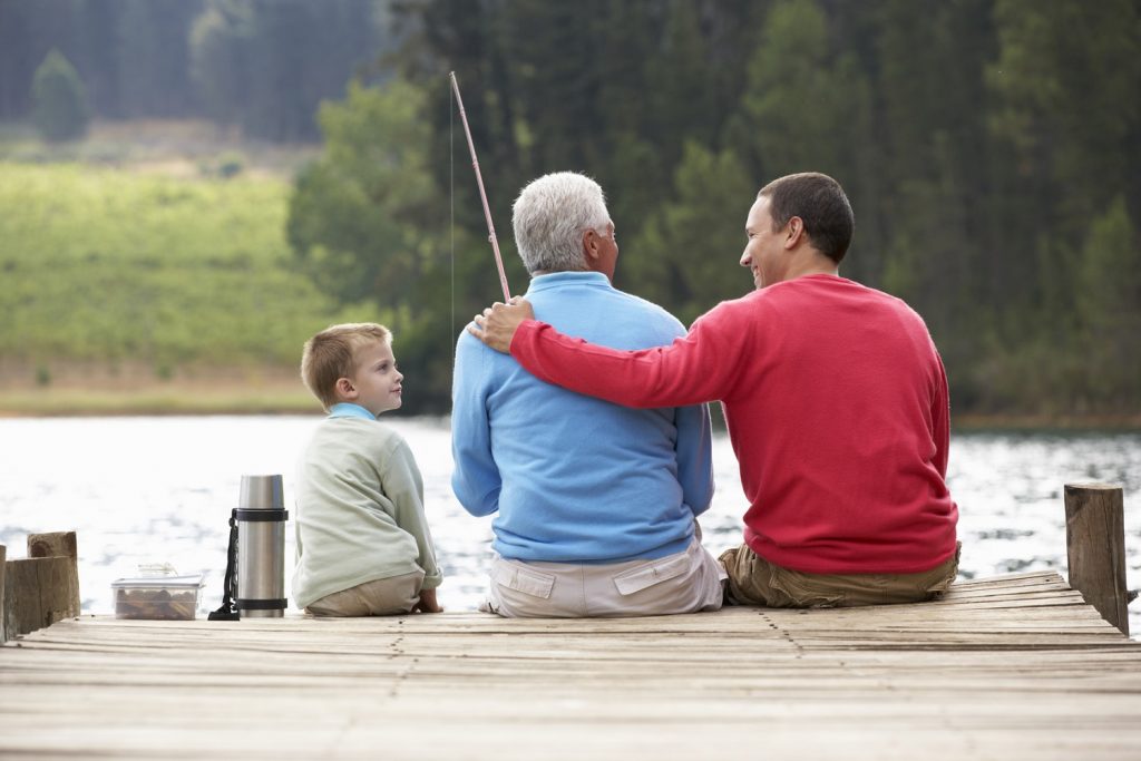 Son, Father and Grandfather Fishing How to Entertain Elderly Parents