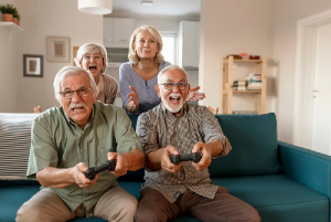 Indoor Winter Activities for Seniors with Alzheimer's Disease- seniors play video games